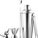 FineDine 7-Piece Cocktail Shaker Set - Bar Tools - Stainless Steel Bartender Kit, with All Bar Accessories, Cocktail Strainer, Double Jigger, Bar Spoon, Bottle Opener, Pour Spouts