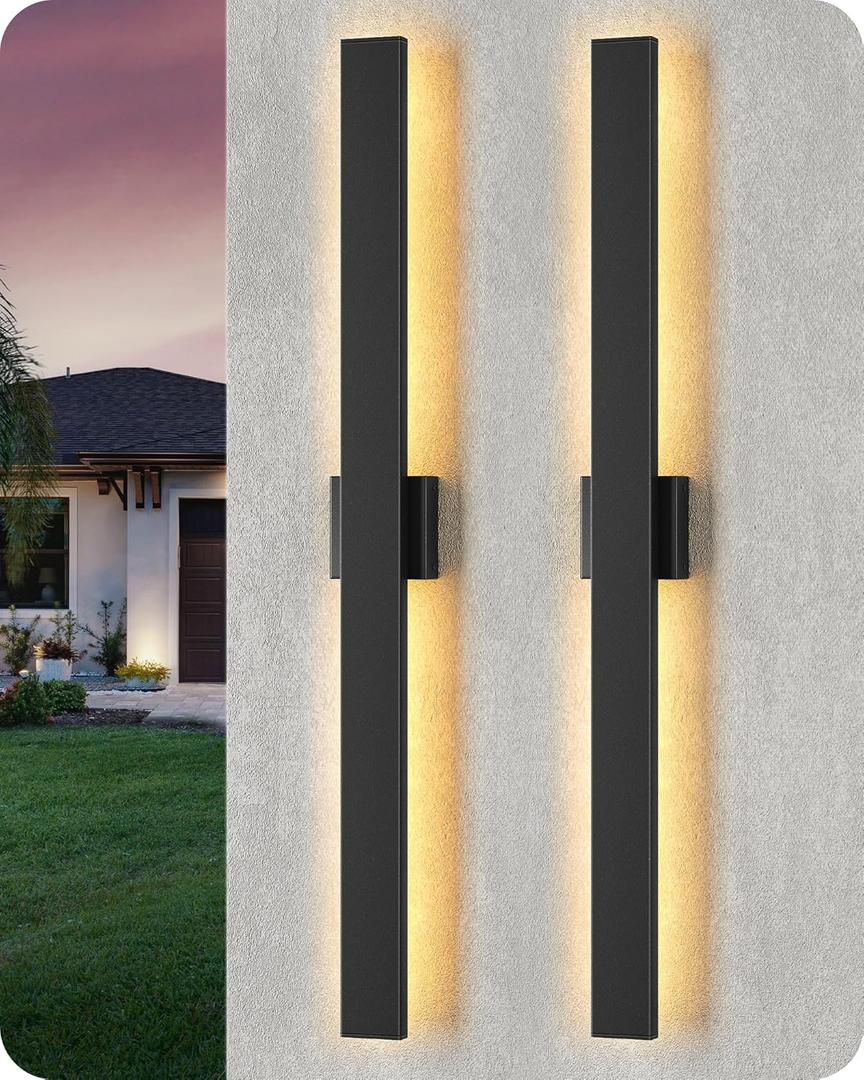 EDISHINE 2 Pack Modern Outdoor Wall Lights Dimmable, 39.3" Linear Led Exterior Wall Light, 3CCT, Iron & PC, IP65 Waterproof, Long Exterior Lighting Fixtures for Front Door, Stair, Black (39.4 in)