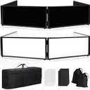 DJ Booth Facade  67" x 19.7" x 16" Portable DJ Event Booth with Black & White Scrims, with Foldable Panels & Travel Bag, Adjustable for Custom Setup, Ideal for Weddings & Shows