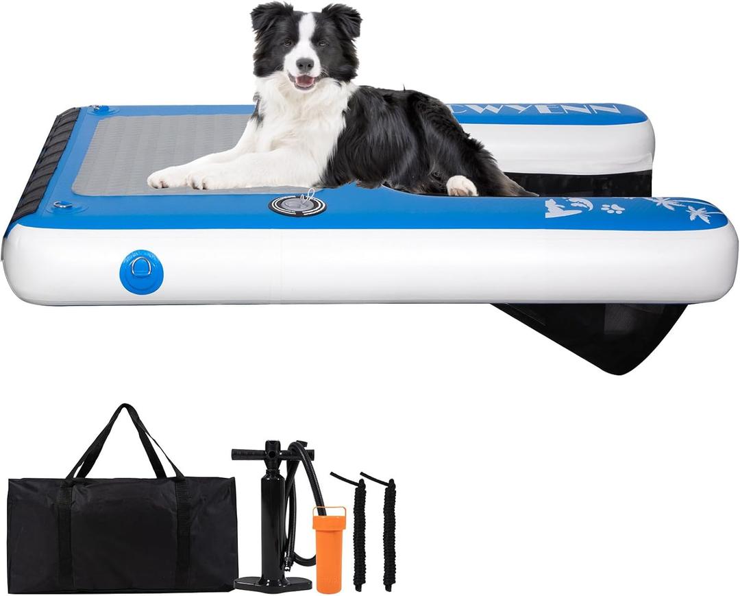 Large Inflatable Dog Boat Pool Ramp for Large Dog Ramp for Pool Boat Dock with Non-Slip Pad (58" x 38" Blue)