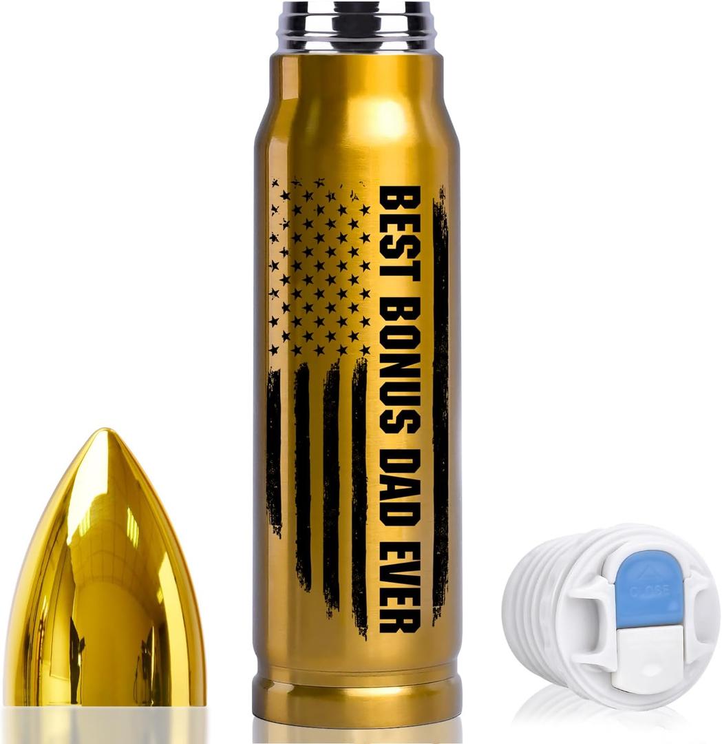 Fathers Day Gift from Daughter Wife Son, First Fathers Day Gift for Dad Stepdad Grandpa, 17oz Bullet Tumbler on Birthday Valentines Anniversary Christmas Stocking Stuffers for Men (Best Bonus Ever)