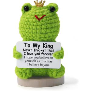 XKDOUS Positive Crochet Frog, Birthday Frog Gifts for Women Men, Handmade Emotional Support Decor, Inspirational Relaxation Self Care for Mom Dad Daughter Sister Friend Coworkers (to My King)