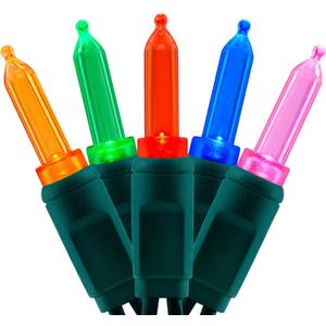 YULETIME 100 Multicolor One-Piece T5 LED Christmas Lights, 33 ft High Waterproof UL Certified Green Wire String Lights (Multicolor)