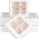 Treat Boxes - 24 ct 6 x 6 x 2.4 in Bakery Boxes with Windows and Dividers for Candy, Cookies, Cupcakes, or Bakery Desserts - Chocolate, Treats, and Baked Goods Packaging for Gifting