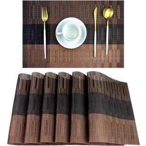 PIGCHCY Placemats,Washable Vinyl Woven Table Mats,Elegant Durable Placemats for Dining Table Set of 6 (Bamboo-Brown)