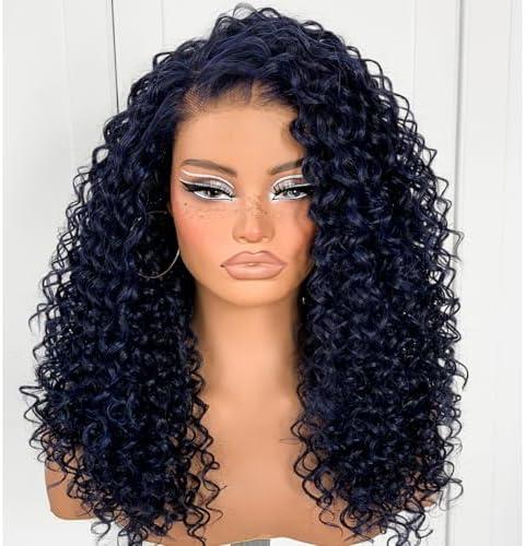 MITIMES Dark Blue Wear And Go Glueless Wig Pre-Plucked Synthetic HD Lace Frontal Wig 13x6 Afro Wig Kinky Curly With Layer