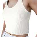 tagunop Women's Summer Tank Tops Sleeveless Scoop Neck Basic Cami Tee Shirts Casual Ribbed Slim Fitted Top White M