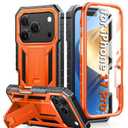 FNTCASE for iPhone 17 Pro Case: Military Grade Drop Proof Protection Mobile Cover with Kickstand | Matte Textured Rugged Shockproof TPU | Protective Sturdy iPhone 17 Pro Phone Cases 2025 - Orange