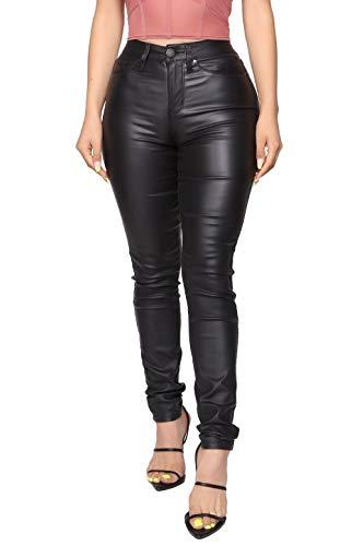 WAYRUNZ Womens High Waisted Stretch Faux Leather Pants PU Coated Legging Juniors (5) Black