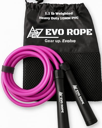 Evo Rope | 1.1LB Weighted Jump Rope for Women & Men – Adjustable 10mm Heavy PVC Skipping Rope for Fitness, Ideal for High-Intensity Training, MMA, Boxing, CrossFit, Weight-loss Workouts