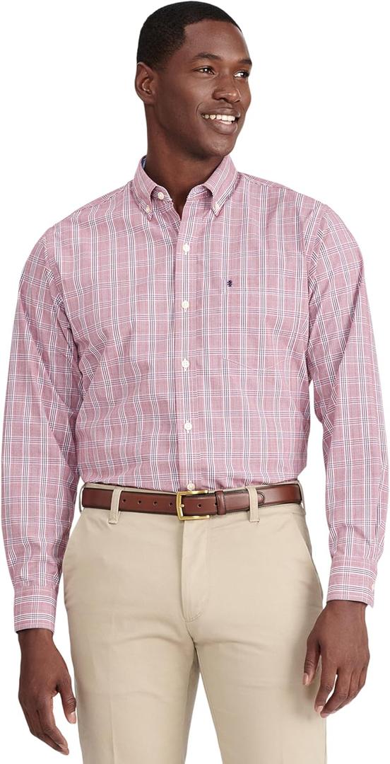 IZOD Men's Performance Comfort Long Sleeve Plaid Button Down (X-Large, Biking Red Bw001)