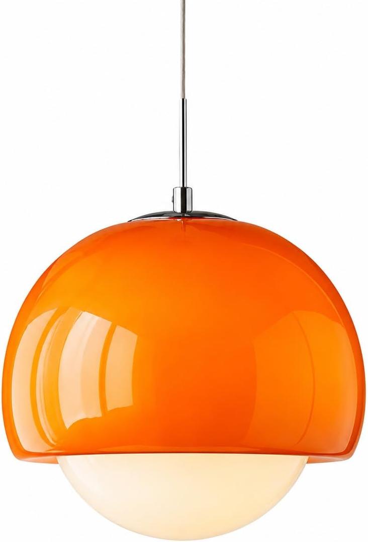 Glass Orange Sphere Pendant Light Modern Ceiling Fixture Chandelier, Handcrafted for Dining Room & Bedroom Home Decor, 59 inches