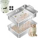 Stainless Steel Sifting Cat Litter Box for Clumping Clay Litter,Large Metal Litter Box with Litter Bag,Sifting Tray and Handle for Easy Lifting, Odor Control (23.6"x15.7"x5.9")