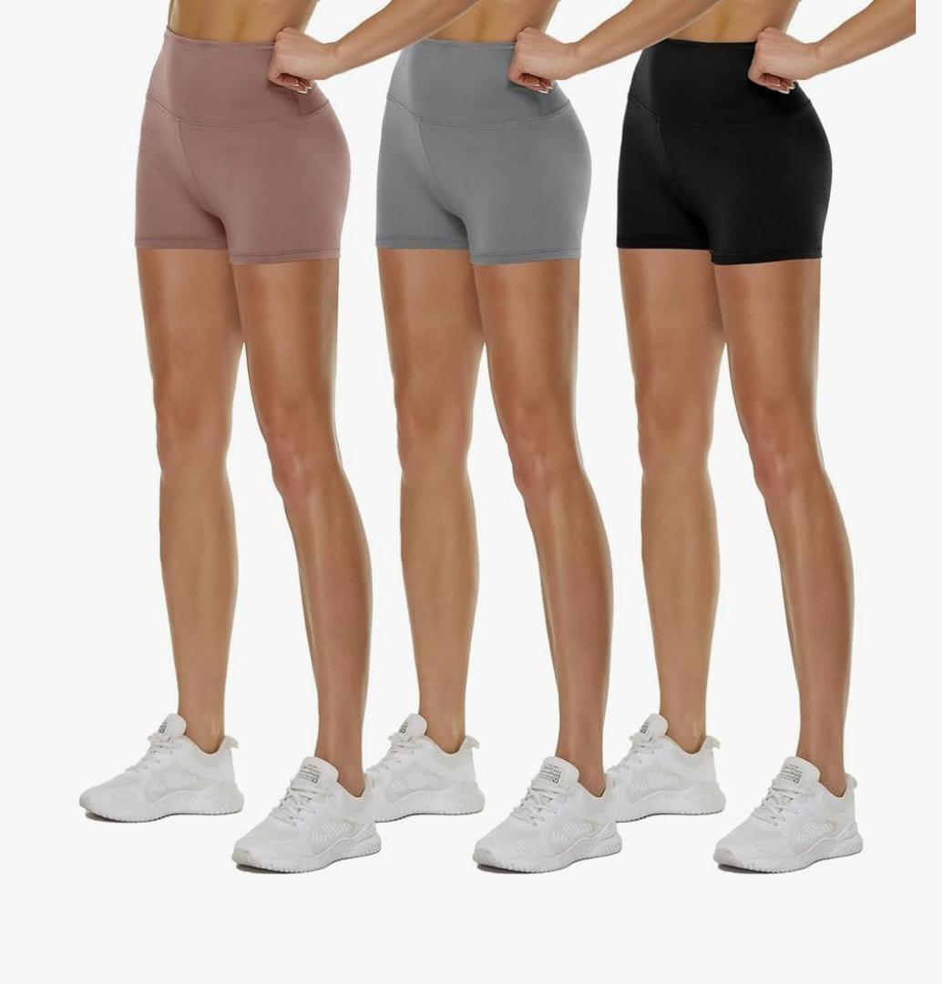 3 Pack High Waisted Biker Shorts for Women – 3"/ 5"/ 8" Black Workout Yoga Compression Novelty Shorts for Running Size L-XL