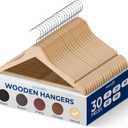 SereneLife 30-Pack Heavy Duty Wooden Hangers  Solid Wood Clothes Hanger Set with 360 Swivel Hook, Pant Bar & Notches for Jackets, Suits, Dresses, and Tops  Natural Smooth Finish