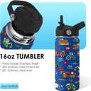 Construction Gifts for Men & Women - 16 Oz Water Bottle with Straw Lid, Stainless Steel Insulated Tumbler, Leak Proof, BPA-Free, for Boys, Travel - Truck Lovers Teen Birthday Gifts Cups(1pc)
