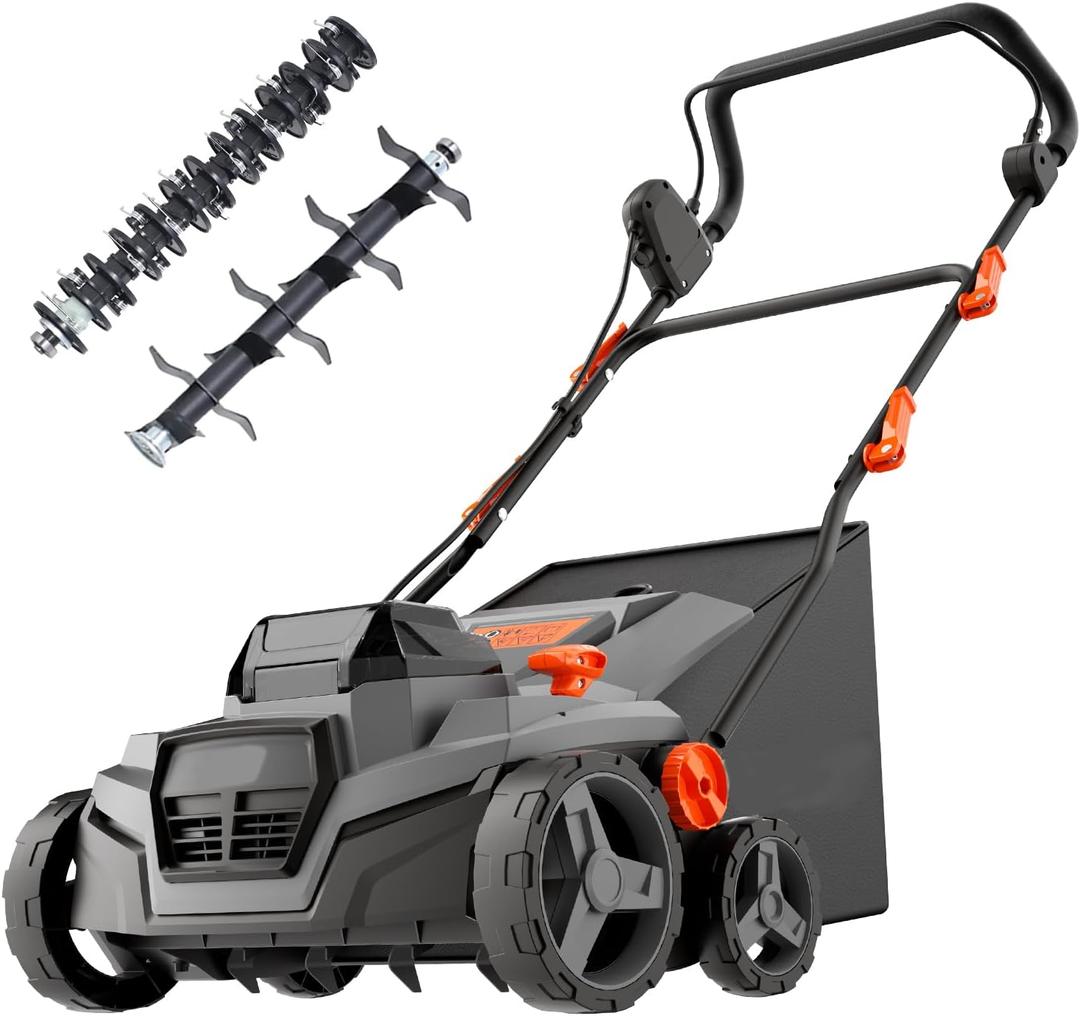 Cordless 15IN 2-in-1 Scarifier & Dethatcher Compatible with Dewalt 20v Battery (Tool Only), 12 Gal Collection Bag, Air Boost Technology, Quick Fold & 3 Adjustable Position, Walk-Behind for Lawn Care