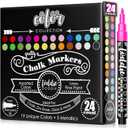 Loddie Doddie Liquid Chalk Markers - Pack of 24 Dust Free, 1mm Fine Tip, Erasable Ink for Blackboard, Windows and Glass - Chalkboard Markers