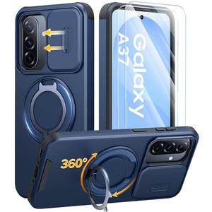 JAME for Samsung Galaxy A37/A36/A56 5G Case, Ring Holder Stand Kickstand, Slide Camera Cover, 2 Screen Protectors, Dual-Layer Shockproof Protective, Magnetic Accessory Friendly Phone Case, Blue