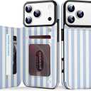 for iPhone 17 Pro Wallet Case with Card Holder, Military-Grade Drop Protection, Flip PU Leather Built, Double Magnetic Clasp Durable Shockproof for iP17 Pro 6.3Inch Cover-Stripes Blue White