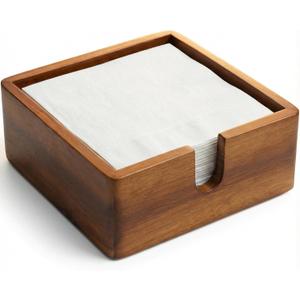 Acacia Cocktail Paper Napkin Holder Square 5.4x5.4 inches, Wood Flat Napkin Tray, Cocktail Napkin Caddy For Kitchen Décor, Restaurant Countertop Bar Accessories