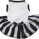 Petitebella Plain Shirt Black White Striped Tutu Puppy Dog Dress (White/Stripes, Medium)