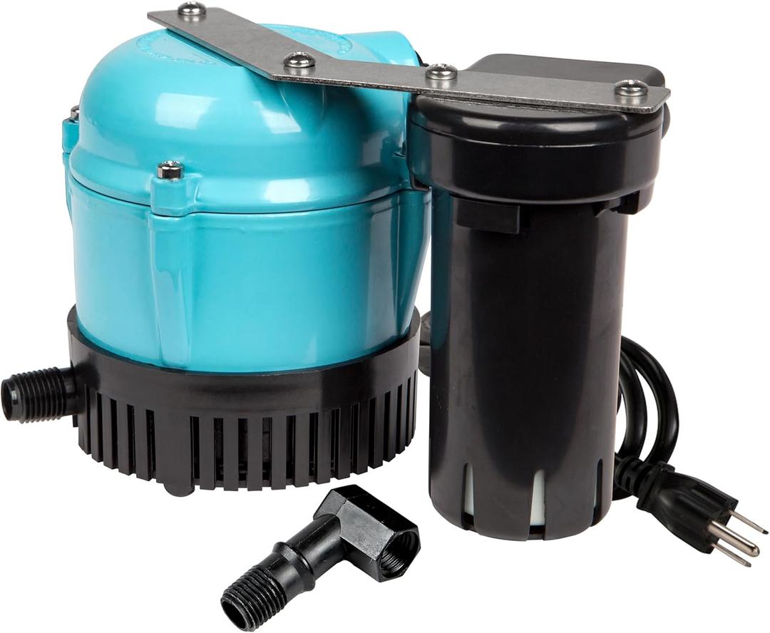 Little Giant 1-ABS 115-volt, 1/150 HP, 205 GPH Automatic Shallow Pan Condensate Removal Pump for Ceiling Mounted Air Conditioners or Dehumidifiers, Black/Blue, 550521