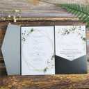 Black Peal Invitation Card Pocket With Envelope For Wedding Anniversary Bridal Shower Birthday 20 sets (dark grey)