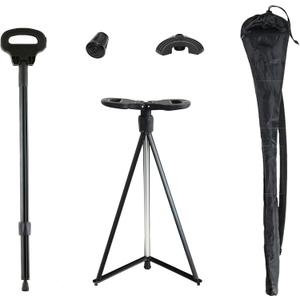 XXL Portable Walking Cane with Seat, Adjustable 34"-37" Foldable Lightweight Aluminum Anti-Slip Walking Stick for Men & Women, 550 Lbs Cane with Chair for Travel Hiking with Carry Bag