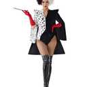 Spooktacular Creations Villain Character Costume, Black and White Dalmatian Shawl, Halloween Costumes for Women Adult 2025. Size L