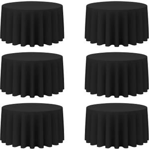 BRILLMAX 6 Pack Black Round Tablecloths 120 Inch for 60 Tables - 150 GSM Polyester Fabric, Floor Length Drop, Water, Stain & Wrinkle Resistant Cloth Cover for Wedding Reception Banquet Dining
