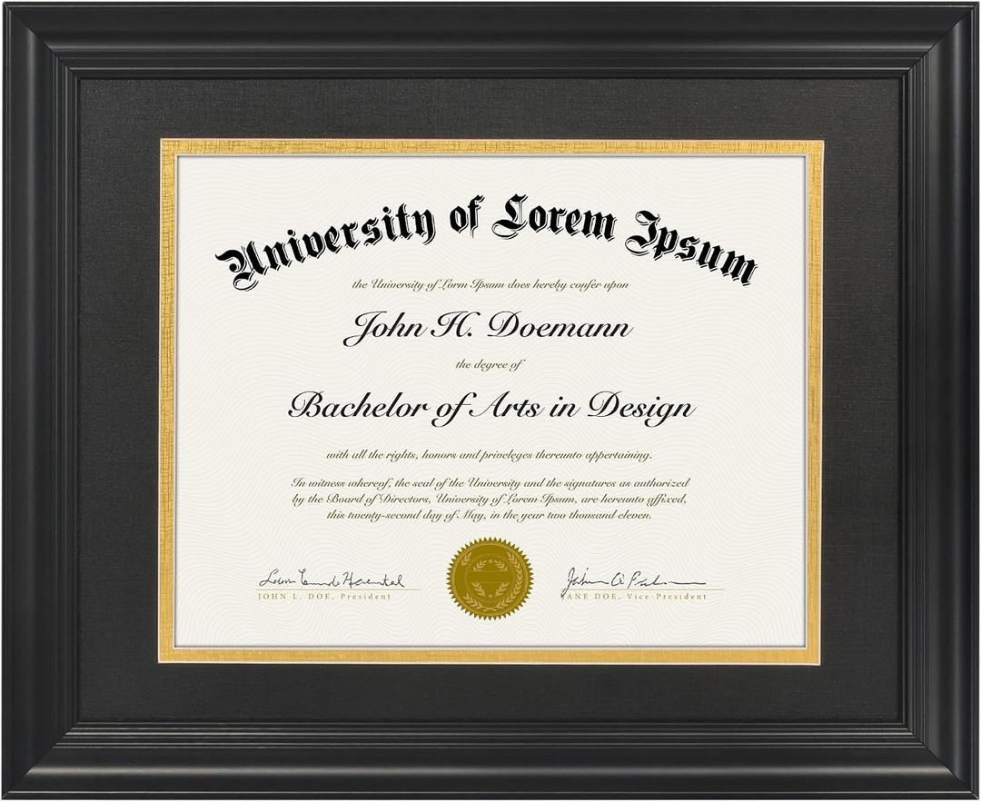Americanflat 11x14 Diploma Frame - Gold Mat - Black
