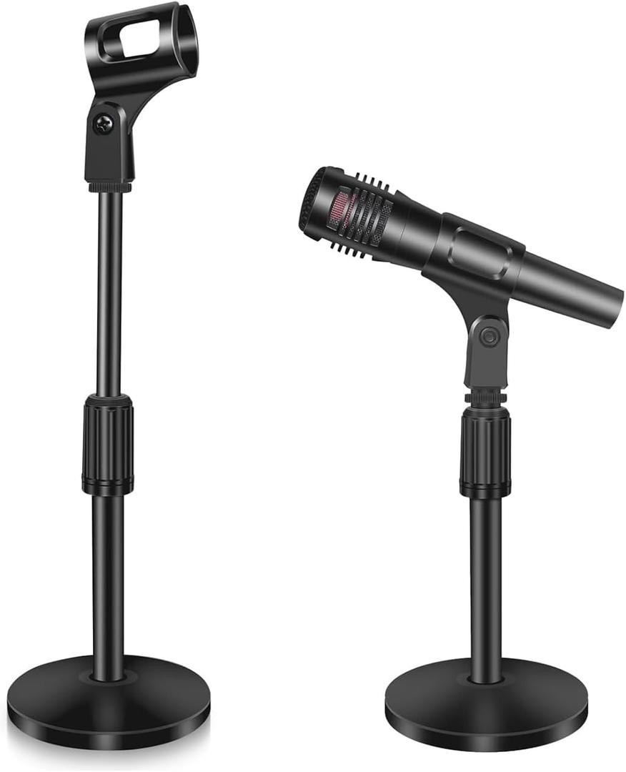2 Pack Mic Stand Desk, Desktop Microphone Stand Adjustable Microphone Holder Table Mic Stand with Mic Clip and 5/ 8" to 3/ 8" Mic Stand Adapter for Blue Yeti Shure Microphone
