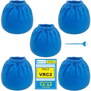 SpaceTent 5 Pack VRC2 Vacuum Filter for Vacmaster 1.5 to 3.2 Gallon and Armor All 2.5 Gallon Wet/Dry Vacuums, part # VRC2, Armor All AA255 Replacement Cloth Filter, Armor All Filter Bags