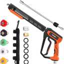 FIXFANS Pressure Washer Gun Kit, 5000PSI Power Washer Handle Gun with Replacement Wand Extension, High Pressure Spray Gun with 5 Nozzle Tips, M22 Fitting, 1/4" Quick Connect Female, 37 Inch