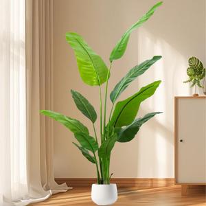 6FT Artificial Bird of Paradise Plant, Faux Artificial Trees, Tall Fake Realistic Tree, 11 Trunks Silk Leaf Plant with Plastic Pot for Home Office Decor Indoor Outdoor Modern Decoration