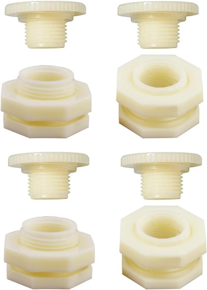 1/2 Female ABS Bulkhead Fitting, Plastic Water Tank Connector Adapter Fitting with Plugs for Outdoor rain Barrel Garden Hose Adapter Spigot kit Water Tank Gallon Drain Bucket (Set of 4)
