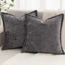 Grey Decorative Throw Pillow Covers 18x18 Inch Set of 2 Cozy Soild Chenille Cushion Cases Soft Textured Square Couch Pillows Cover Boho Accent Farmhouse Pillowcases for Sofa Bed