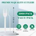 FOCUSLINE 2000 Pack White Plastic Forks Bulk, Heat Resistant Disposable Forks, Plastic Silverware for Take out Restaurants, Parties, Picnics, Travel & Any Events