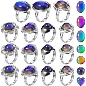 Hicarer 15 Pieces Mood Rings for Kids Adjustable Mixed Color Changing Mood Rings Gifts for Girls Boys Costume Props Birthday Party Favors and Goodie Bag Fillers