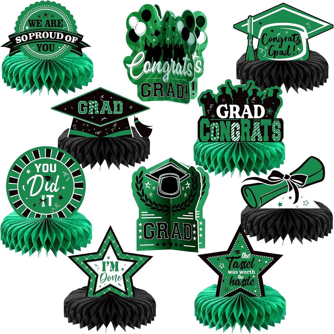 Yisong 10 Pcs 2026 Graduation Centerpieces Green, Black Honeycomb, 20 x 20 cm/ 7.8 x 7.8 inches