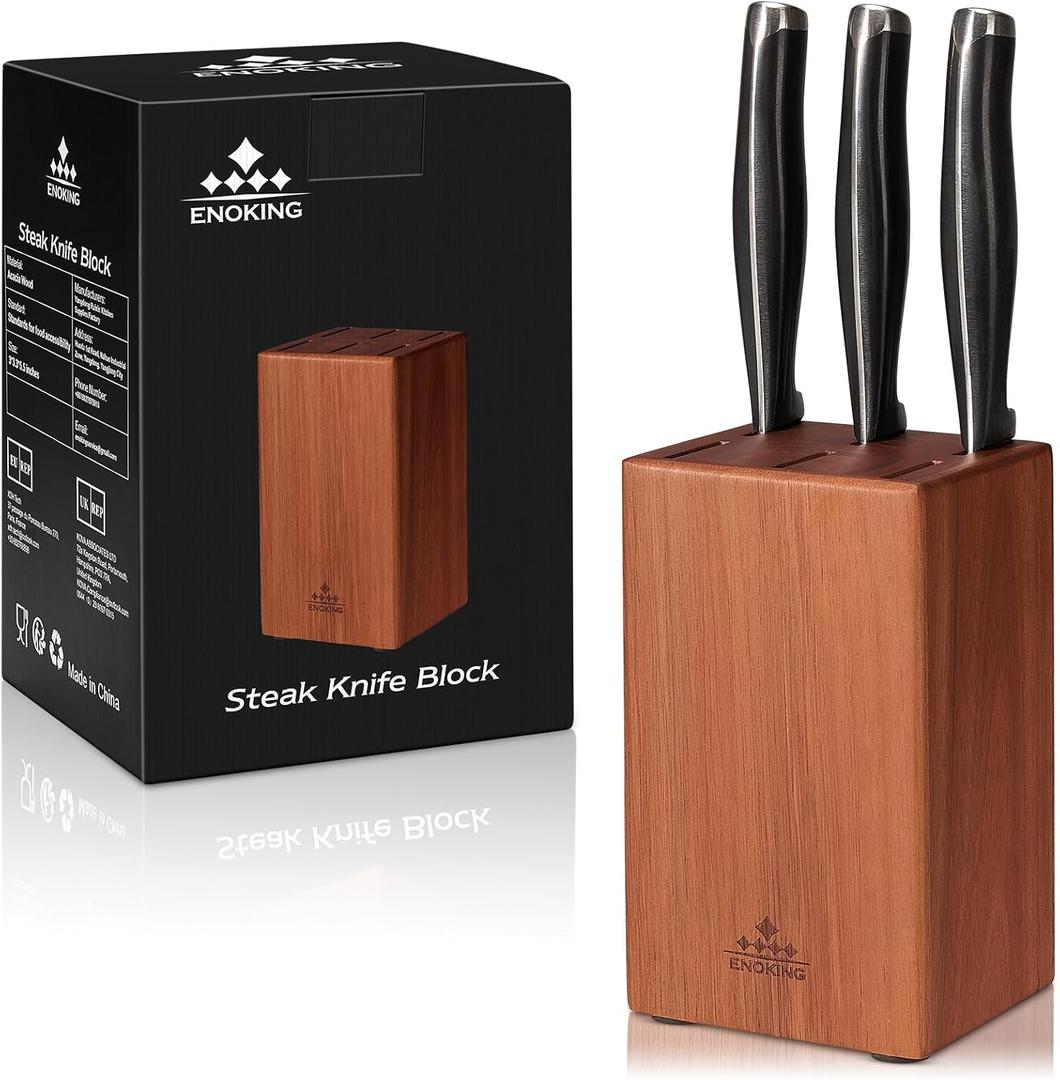 ENOKING 5.5" Steak Knife Block without Knives Acacia Wood Knife Holder with 6 Slot, Small Knife Storage for Home/Kitchen