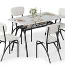 GarveeHome 5-Piece Dining Table Set for 4, Modern Kitchen Table with 4 Boucle Chairs, Rectangular Dining Table with Storage Shelf & Marble Tabletop, Home Dining Furniture for Small Space