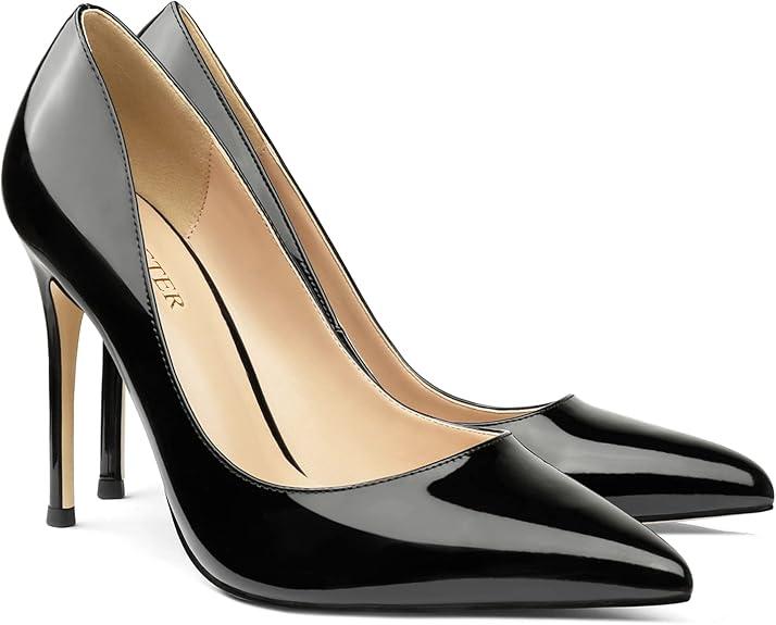 COLETER Women's 4 Inch Pumps Pointy Toe Wedding Dress Shoes Slip on Stiletto Pumps, Size 7