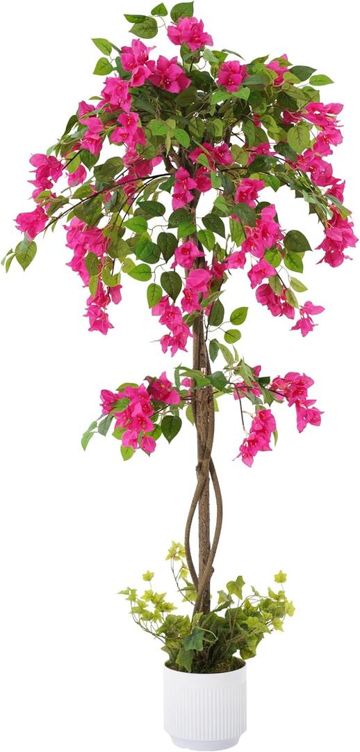 5FT Artificial Bougainvillea Tree, Faux Silk Floral Tree Bougainvillea Plant with Flowers in Plastic Pot for Home Office Garden Indoor Outdoor Decor