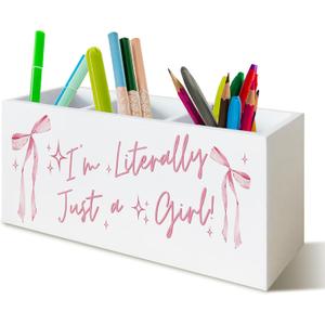 Pink Pen Holder for Girly Room Desk Organizer, I'm Literally Just a Girl Pink Coquette Bow Pencil Holder for Girly Room Decor,Preppy Organizer for Office Desk