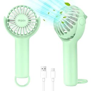 Ohjoin 2 IN 1 Portable Mini Handheld Fan with Keychain Stand, Personal Powerful Cooling Fan, Small Battery Operated Table Fan, Quiet Hand Fan, USB Rechargeable, Birthday Gifts for Women (Light green), Set of 2
