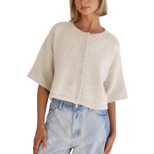 Springrain Cardigan Sweaters for Women Lightweight Knit Cropped Cardigan Button Up Solid Knitwear (Beige, XS)
