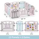 Baby Playpen Kids Activity Centre Safety Play Yard Home Indoor Outdoor New Pen (14panels light blue and pink and gray)
