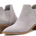 Trish Lucia Womens Ankle Boots Pointed Toe Stacked Chunky Heel Slip on Chelsea Short Booties (Gray)
